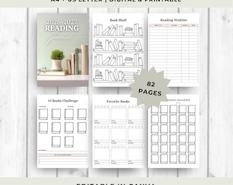 Book Reading Journal Planner Bundle, PLR, Book Tracker, Reading Challenge, Book Reading Log, Book Review, Monthly Yearly, Printable, Digital