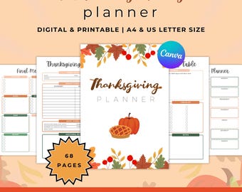 Thanksgiving Planner, PLR, Holiday Planner, Printable Planner, Digital Planner, Budget Planner, Digital Printables, Tracker, Editable, Canva