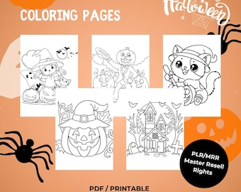 100 pagine da colorare di Halloween per bambini, libro da colorare, stampabile di Halloween, fogli da colorare, diritti di rivendita master, prodotti digitali, PLR, MRR