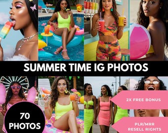 70 Melanin Summer Stock Photos, PLR, MRR, Brown Girls, Vacation, Pool, Instagram, TikTok, Social Media, Done For You, Digital Download