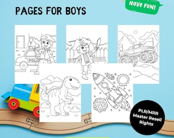 100 Boys Coloring Pages, Boys Coloring Book, Printable Coloring Pages, Coloring Sheets, Master Resell Rights, Digital Products, PLR, MRR