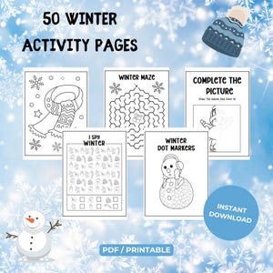 50 Kids Winter Activity Book Bundle, Activity Pages, Busy Book, Preschool Learning Activities, Printable PDF, Instant Download