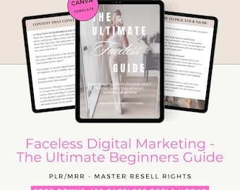 Faceless Digital Marketing Starter Guide for Beginners, PLR, MRR, Master Resell Rights, Done For You, DFY, Digital Products, Canva Template