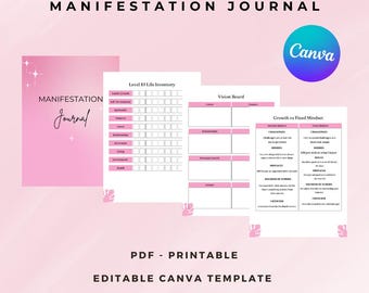 Manifestation Journal, Manifestation Planner, Digital Printable Journal, Digital Products, Master Resell Rights, MRR, PLR, DFY, Canva