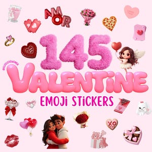 145 iOS18 Valentines Day Emoji Stickers, MRR, iPhone Stickers, Pink Valentine Emoji Pack, Emoji Bundle, Aesthetic Stickers, iPhone Emojis