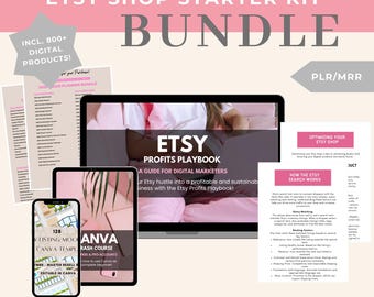 Etsy Shop Starter Kit Bundle, Etsy Beginners Guide, 128 Listing Mockups, 800+ Digital Products, (Planners/Trackers/Journals), PLR MRR, Canva