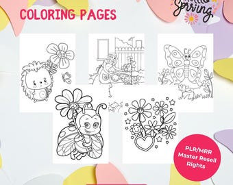 100 Spring Coloring Pages, PLR, MRR, Kids Coloring Book, Spring Coloring Sheets, Spring Activity, Master Resell Rights, Digital Products