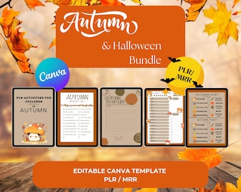 Autumn & Halloween Printable Bundle, Digital Printable Planner/Tracker/Kids Activities/Kids Crafts, PLR, MRR, DFY, Canva Template