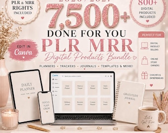 NEW 2026/2027 7500+ Done For You PLR MRR Digital Products Bundle, Digital Printable Planners/Trackers/Journals, Master Resell Rights, Canva