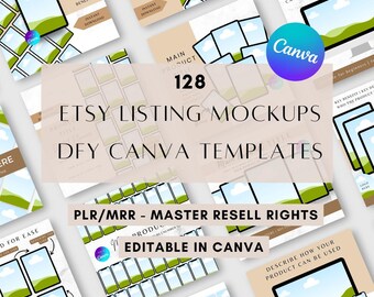 Paquete de 128 maquetas de anuncios de Etsy, con derechos de marca privada (PLR), derechos de reventa maestra (MRR), maquetas de productos digitales, plantillas de Canva listas para usar en Etsy, derechos de marca privada y derechos de reventa maestra.