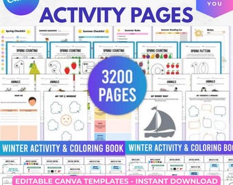 3200 Kids Activity Book Bundle, PLR, Canva, Activity Pages, Busy Book, Preschool Learning Activities, Printable PDF, Instant Download