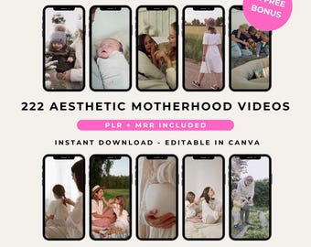 222 Aesthetic Motherhood & Mom Life Reels Videos, PLR, MRR, Faceless Digital Marketing, Instagram, TikTok, Canva, Master Resell Rights