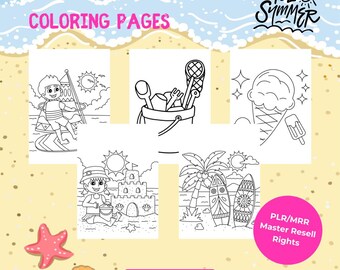 100 Summer Coloring Pages, PLR, MRR, Kids Coloring Book, Vacation Coloring, Beach Coloring, Coloring Sheets, Master Resell Rights
