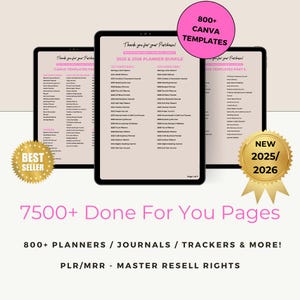 7500+ Done For You PLR MRR Digital Products Bundle, 2025 - 2026 Digital Printable Planners/Trackers/Journals, Master Resell Rights, Canva