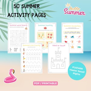50 Summer Activity Pages for Kids Printable PDF, PLR, MRR, Summer Activity Book, Summer Activity Sheets, Busy Book, Master Resell Rights