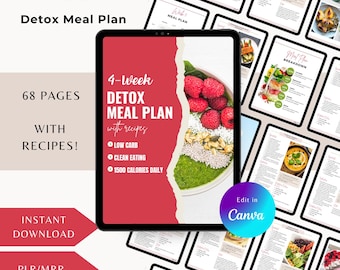 28 Tage - 4-Wochen-Speiseplan für Detox, PLR, MRR, Speiseplan für gesundes Abnehmen, kohlenhydratarmer Speiseplan, Abnehmplan, Rezepte, printable, DFY