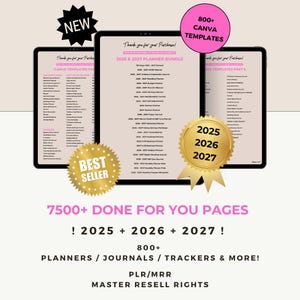 NEW 2026/2027 7500+ Done For You PLR MRR Digital Products Bundle, Digital Printable Planners/Trackers/Journals, Master Resell Rights, Canva