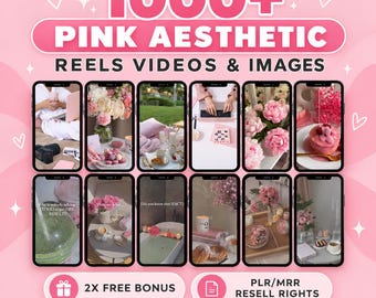 Pink Aesthetic Faceless Reels Videos and Images Bundle, MRR PLR, Faceless Digital Marketing, Resell Rights, Canva