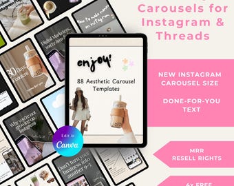 88 Cozy Instagram Carousel Templates, PLR MRR Canva (Digital Download)