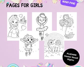 100 Girls Coloring Pages, PLR, MRR, Girls Coloring Book, Printable Coloring Pages, Coloring Sheets, Master Resell Rights, Digital Products