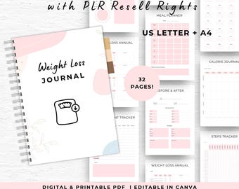 Weight Loss Journal, PLR Resell Rights, Weight Loss Tracker, Fitness Workout Planner, Digital Printable Planner, Goodnotes Planner, Canva