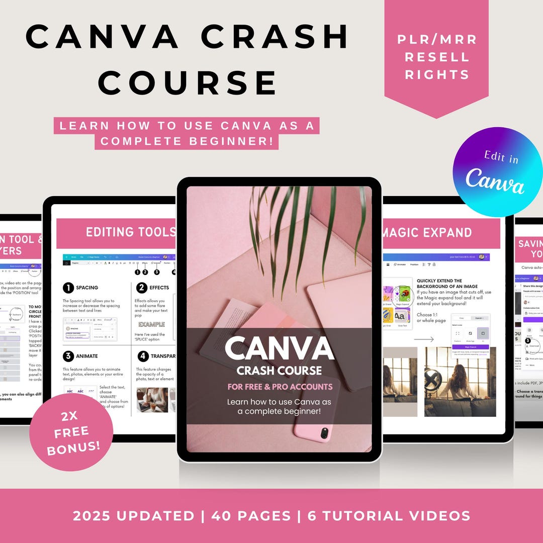 2025 Canva Crash Course - Starter Guide for Beginners, PLR, MRR, Master ...