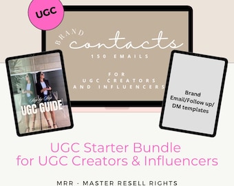 UGC Bundle for Creators & Influencers, plr, mrr, UGC Brands Email Contact List, Starter Guide, DM Templates, Ugc Pitch, Influencer Marketing