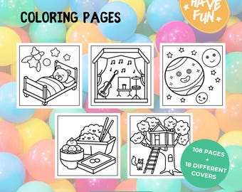 100+ Kids Coloring Pages + 18 Covers, Coloring Book, Printable Coloring Pages, Coloring Sheets, Digital Products, Back To School