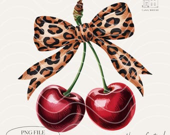 Akvarell körsbärskoquett PNG, leopardrosett Clipart, Y2K estetiska körsbär PNG, Retro Girly PNG, söt kokett PNG, digital nedladdning