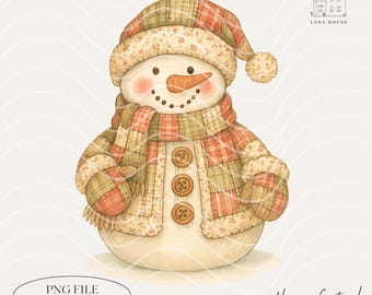 Patchworksneeuwpop, png PNGEgg | Vintage kerstsneeuwpop clipart, Cottagecore winter png, vakantie-esthetiek, digitale download