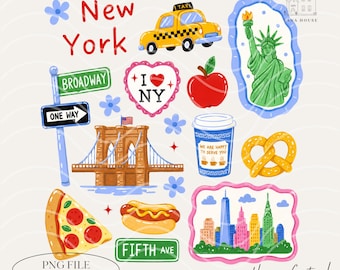 New York City PNG | NYC Landmarks, Big Apple, Statue of Liberty, Brooklyn Bridge, Digital Download