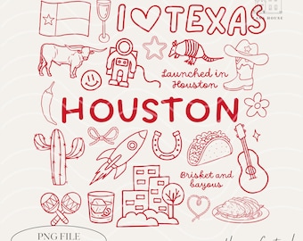 Houston Icons, Texas Landmarks Png, PNG Files, I Love Houston Shirt Design, Space City png, Retro png, Digital Download