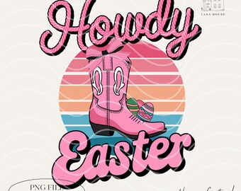 Howdy Easter PNG, Western Cowboy Clipart, Cute Pink Country Easter Png, Spring Holiday PNG, Retro Easter PNG,  Digital Download