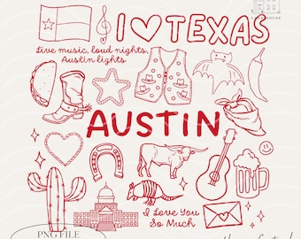 Austin Icons, Texas Landmarks Png, PNG Files, I Love Austin Shirt Design, Texas State Capitol png, Retro png, Digital Download