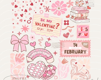 Be My Valentine PNG, Romantic Cute Love PNG, Retro Pastel Valentine's Day, DIY Cards and Decor Png, Digital Download