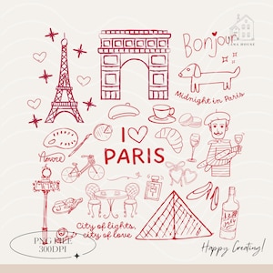 Paris Icons, Paris Landmarks Png, France Clipart, Eiffel Tower Png, Travel Journal Design, Digital Download