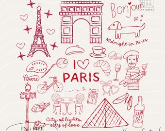 Iconos de París, Monumentos de París (Png), Clipart de Francia, Torre Eiffel (Png), Diseño de diario de viaje, Descarga digital
