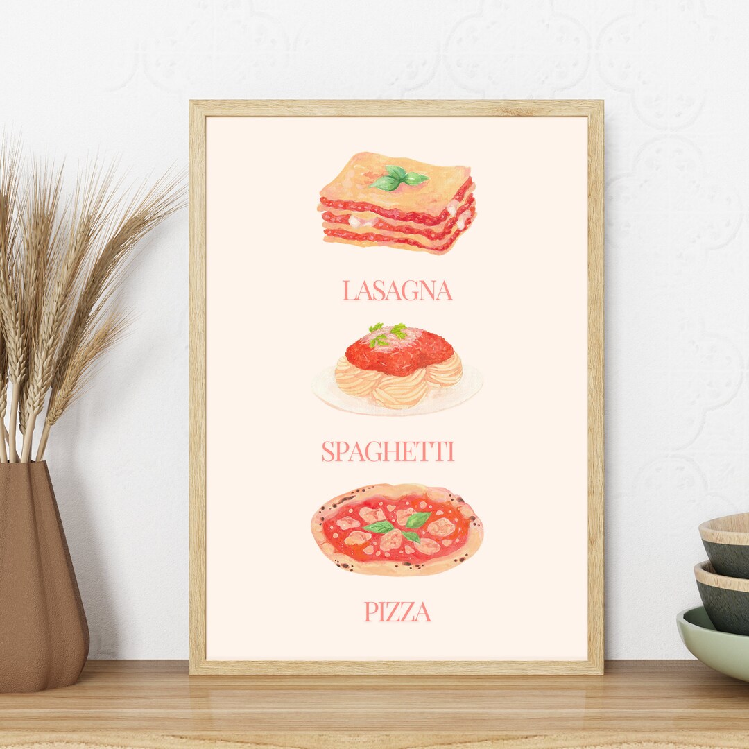 Handmade Italian Foods Poster, Printable Wall Art, Dorm Decor, Handmade ...