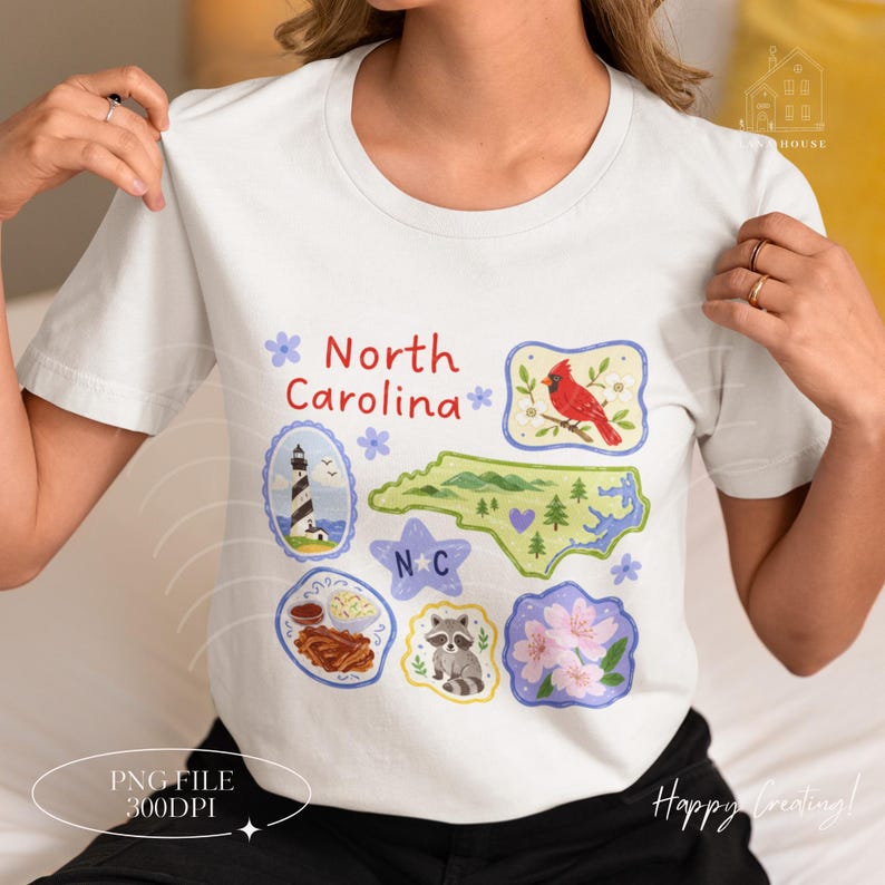 state pride png, nc travel png, north carolina map png, cardinal bird png, dogwood flower png, cape hatteras png, lighthouse png, outer banks png, obx png, blue ridge mountains png, appalachian mountains png, north carolina coast png, beach lover png, mountain lover png, travel lover png, wanderlust png, usa travel png, american landmarks png, state landmark png, sublimation png, printable png