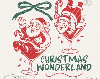 País de las Maravillas Navideño PNG / Cócteles Retro de Santa Claus, Martini de Santa Claus PNG, Navidad de Moda, Descarga Digital