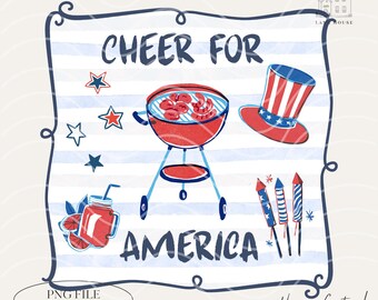 Cheer for America PNG, America PNG, 4th Of July Png, Patriotic Picnic Png,  Cute Independence Day PNG, Digital Download