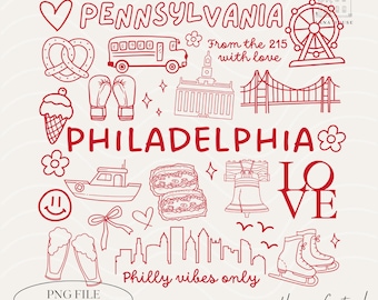 Philadelphia Icons, Pennsylvania bezienswaardigheden png, png-bestanden, I Love Philadelphia Shirt Design, Philadelphia fan png Vibes png, digitale download