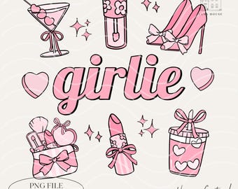Girlie Aesthetic PNG, Pink Retro Glam Clipart, Makeup and Fashion Graphics, Y2K Girly PNG, Coquette Girly, Digital Download