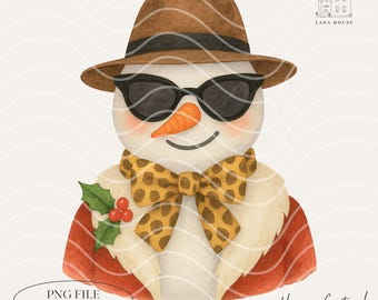 Boujee Snowman PNG | Chic Holiday, Cool Christmas, Vintage Christmas, Fashionable Snowman PNG, Digital Download