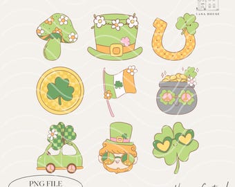 Retro Glücksbringer Set, St. Patrick's Day, PNG Dateien, lustig St Patrick's png, Glück png, Aquarell St Patricks Day png, digitaler Download