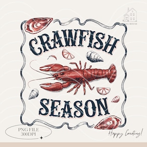 Vintage Crawfish Season PNG, Crawfish Boil Season PNG, Rustic Lobster Png, Preppy png, Digital Download