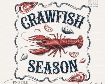 Vintage Crawfish Season PNG, Crawfish Boil Season PNG, Rustic Lobster Png, Preppy png, Digital Download