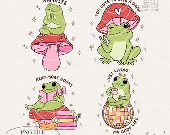 4 Happy Frogs PNG, Cute Frog Png Bundle, Mental Health PNG, Funny Mental Health Png, Funny Frog  Png, Digital Download