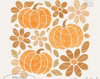Boho Floral Pumpkin PNG | Vintage Autumn Shirt Design, Fall Pumpkin PNG, Fall Coquette Png, Digital Download