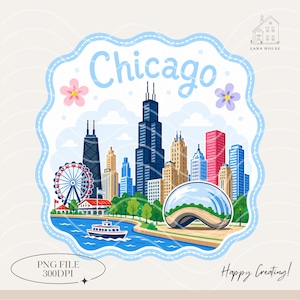 Chicago PNG / Iconos de Illinois, Monumentos de Chicago, Cloud Gate, Ciudad de los Vientos, Descarga digital